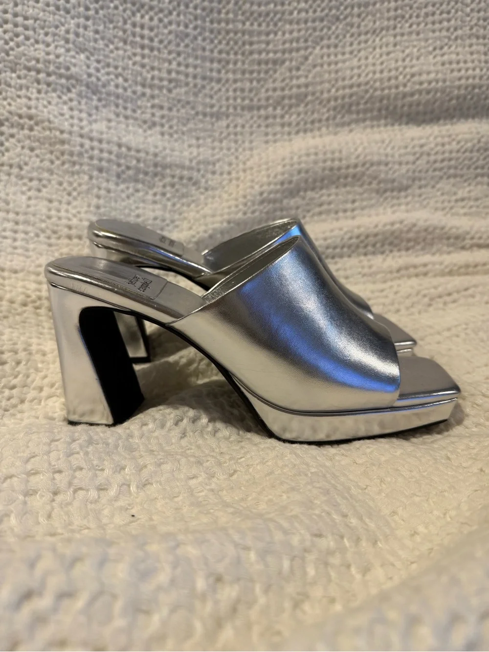 Jeffrey Campbell Silver Square-Toe Slide Heels